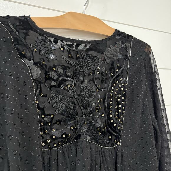 Zara | Bolero Sequin Swiss Dot Jacket Top Sequins FLAW- Size Medium - Picture 9 of 10